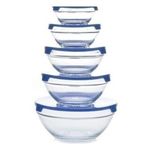Heat Resistant Glass Storage & Cooking Bowl - 5 Piece - Blue