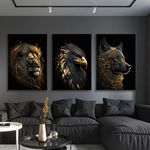 product_image_name-Generic-3 Pièces D'art Moderne Abstrait Doré, Peintures D'art De Lion Et D'aigle 40*60cm (Non Encadrées)-2