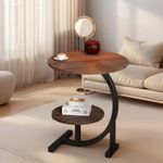 Generic Double-layered round coffee table, C-shaped side table with storage shelf, easy-to-assemble casual small table.