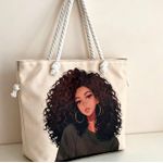GALUIN Light apricot base, casually wavy hair, printed tote bag, rope shoulder strap, gentle style. - image 5