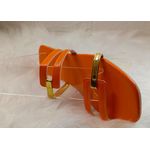 product_image_name-Generic-Vibrant Orange Clear Strap Gold Accent Flat Sandals -3