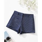 Generic Women's 100% Cotton Thick Striped Shorts-Blue & White