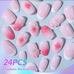 Generic 24pcs Short Oval Press-on Nails with 3D Designs - image 2
