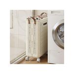 product_image_name-White Label-Hollow Design Foldable Laundry Basket Dirty Clothes Storage Cart with Handles and Wheels Size XL (L14.8 x W14.2 x H21.6)inch - Ivory White-2