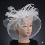 product_image_name-Generic-Elegant White Floral Bridal Fascinator – Pillbox Hat with Veil & Feathers-2