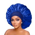 product_image_name-Bluebonnet-2pcs × Silk Bonnet For Sleeping Hair Wrap Head Cover Scarf Protect Braids Bonnet Silk Bonnet Satin Bonnet Hair Sleep Cap - Super Jumbo Hair Wrap Cap for Braids, Wigs & Natural Hair – Luminous Night Protection Bonnet - Blue/Black-1