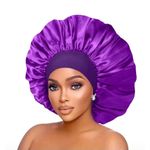 product_image_name-Bluebonnet-2pcs × Silk Bonnet For Sleeping Hair Wrap Head Cover Scarf Protect Braids Bonnet Silk Bonnet Satin Bonnet Hair Sleep Cap - Super Jumbo Hair Wrap Cap for Braids, Wigs & Natural Hair – Luminous Night Protection Bonnet - Blue/Black-5
