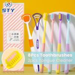 product_image_name-STY-8 Pcs Adult Toothbrush Set Oral Cleaning Kit Includes + Gift( 2 Pcs Tongue Cleaner) - Multicolour-1