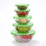 Heat Resistant Glass Storage Bowl Set - 5 Pieces - Green