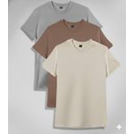 3PCS Unisex Light Grey Brown Cream Round Neck T-shirts 