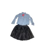 Kids Light Blue Denim Shirt & Black Leather Skirt Set 6 to 8 years