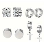 Generic Magnetic Earrings – Set Unisex Non-Piercing Studs & Hoops(Silver)