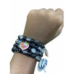 Elegant Multi-Layered Glass Beaded Charm Bracelet 4pcs Set Black