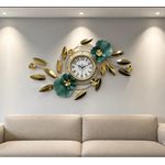 Generic Elegant Gold and Teal Decorative Wall Clock-Gold - image 2