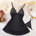 product_image_name-GALUIN-Sexy Deep V New See Through Black Lace Bow Bra Women's Sleeping Skirt Set Erotic Temptation Exotic Mini Dress Babydolls Lingerie-8