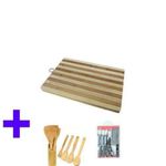 Portable Wooden Chopping Board - Brown + Wooden Spoon Set + Knife Set.