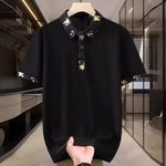 product_image_name-Fashion-Two-Tone Men's Fashion Casual Embroidered Polo Shirt - Black-3