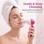 Generic Electric Facial Cleansing Brush, Deep Cleansing & Massaging Face Tool, Multiple Replaceable Brush Heads (Pink) - image 3