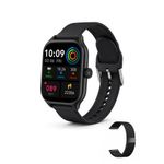 White Label 44mm Smart Watch - USB Charging Dock, Multi-Language Support, 160mAh Battery, Encoder Control, 1.8" Display Screen - Black