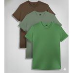 3PCS Unisex Dark Brown Olive Green Kelly Green Round Neck T-shirts 