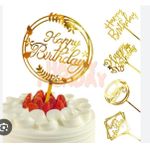 AD 3pcs Happy Birthday Cake Topper For Cake Decoration - Gold - image 2