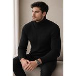 product_image_name-Generic-Unisex Cable Knit Turtleneck Sweater Warm Slim Fit Pullover - Black-1