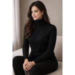 product_image_name-Generic-Unisex Cable Knit Turtleneck Sweater Warm Slim Fit Pullover - Black-2