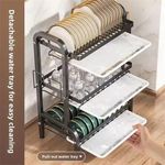 Generic 3-layer large capacity kitchen utensil drain rack storage rack with 3 drainage pallets - image 2