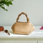 Minimalist Braided-Handle Dumpling Gold Bag