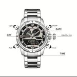 product_image_name-Naviforce-Men's Premium Dual-display Multi-functional Quartz, Chronograph Watch with Stainless Steel Strap And a Modern Finish, Silver. -8