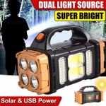 Generic Multifunctional solar-powered rechargeable LED flashlight with dual light sources, portable, high-power flashlight for outdoor camping use