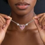 product_image_name-Fashion-"Pink Heart Zircon Necklace for Women - Summer Sweet & Cute INS Niche Design Versatile Clavicle Chain for Girlfriend-2