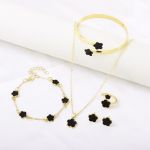 Fashion 4pcs/set Five-Leaf Grass Ring Bracelets Earrings Necklace Set