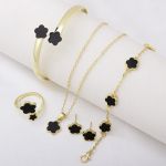 Fashion 4pcs/set Five-Leaf Grass Ring Bracelets Earrings Necklace Set - image 3