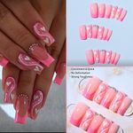 SHEIN 24Pcs Pink Rhinestone Square Nails + Sticker Glue + Nail File 