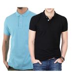 2 Piece - Short Sleeve Polo Shirt - Light Blue/Black