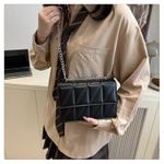 GALUIN Black Quilted Square Crossbody Bag, Silver Chain Flap Design Chic Women Purse - image 2