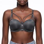 Gray Chic Attractive Half Cup Bra, Unremovable Non Detachable Pads, Adjustable straps, 34B Bra Size, Side Cutouts, Selection for Romantic Date Street Style, Womens Balconette Underwire Bra