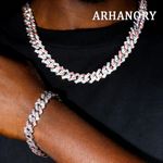 product_image_name-ARHANORY-2 Pieces/Set Pink Link Chain For Men Cuban Necklace and Bracelet Iced Out Miami Hip Hop Jewelry-1
