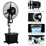 Generic Heavy-Duty Industrial Mist Fan – Mobile Water Cooling Pedestal Fan with Tank & Wheels-Black - image 4