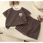 Stripped Cream and Black 2pc Shirt and shorts