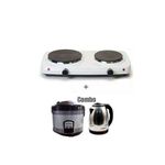  Electric Hot Plate - 2 Burner - White + FREE Kettle And Rice Cooker