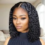 product_image_name-Generic-Curly lace closure wig, synthetic fiber hair material, 14 inches- Black-1
