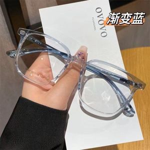 Gradient Blue Clear Square Glasses, Blue Light Blocking Clear Eyewear for No-Makeup Look, Unisex Lightweight TR Frames
