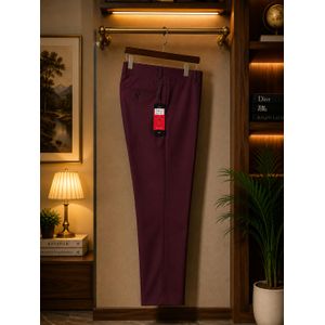 Men's Classic Wine Formal Trousers – Slim Fit Office & Casual Pants