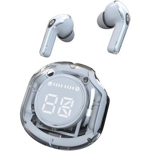 Wireless crystal-clear Bluetooth 5.3 earbuds with LED digital display - Chalk White