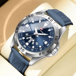 Va Va Voom 2583 Leather Men Watch Quartz Movement 45mm Sports Clock Suitable Business Work & Leisure Sports 3Bar Waterproof Black Watch for Men