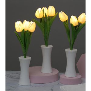 EiFESS 3pcs LED Tulip Lamp - Artificial Flower Night Light for Bedroom & Desk Decor