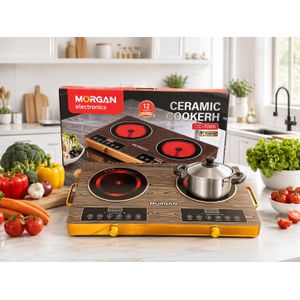 Morgan Ceramic Glass Plate Double Induction Cooker - Black-7000W