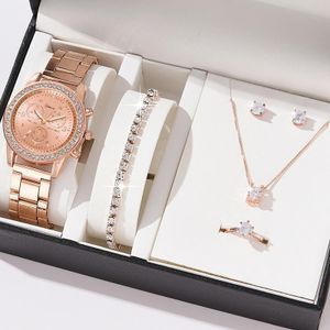 5pcs Women's Watch Three-Dial Set Quartz Diamond Watch